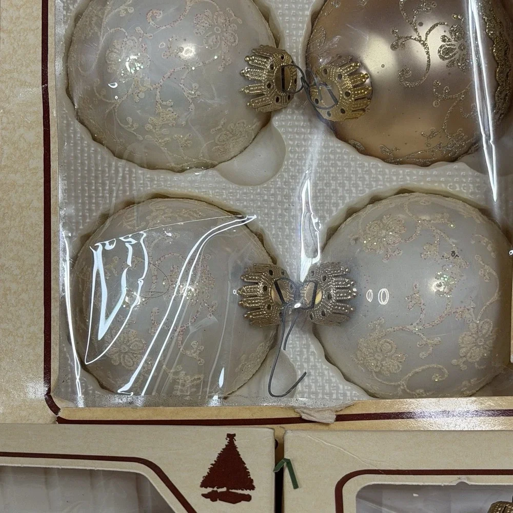 20 Vintage Christmas by Krebs Glass Ornaments Red Gold Cream Glitter Floral Lot